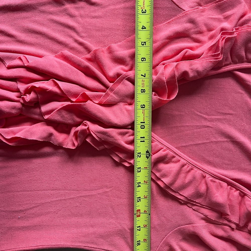 Coral cardigan, accent ruffles are so pretty, excellent condition, size L - Picture 4 of 4